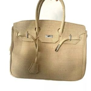 NEW Birkin Style Jute Burlap 35cm Natural Linen beach tote